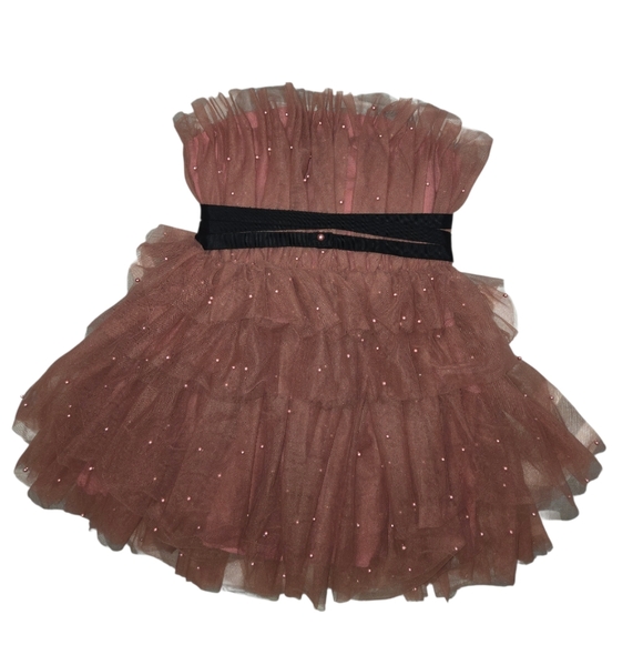 Anthropologie x Maeve Tiered Strapless Tulle Mini Dress in Baked Pink Size 8 - Picture 4 of 10